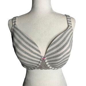 Cacique Full Coverage Underwire Bra 38DD Grey Striped Lightly Lined Adjustable
